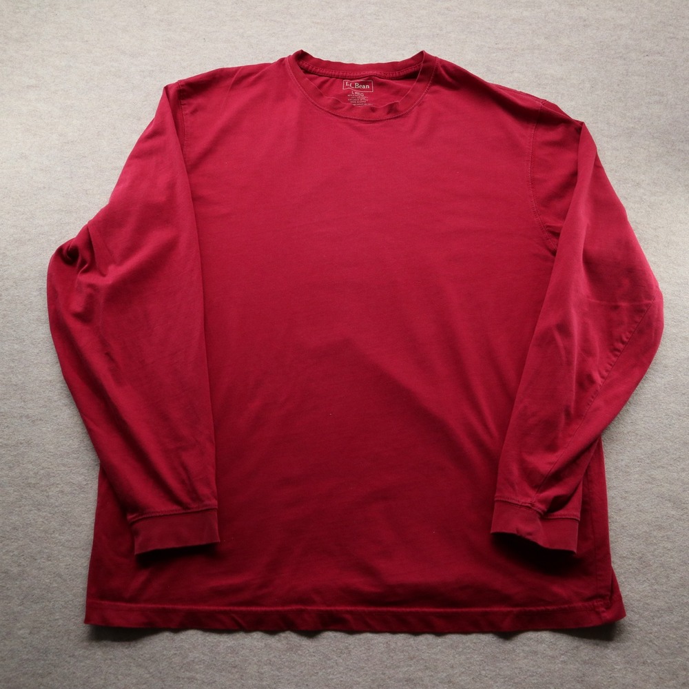 L.L. Bean Long Sleeve Shirt Large Regular Red Modern Cotton Crew Neck Tee